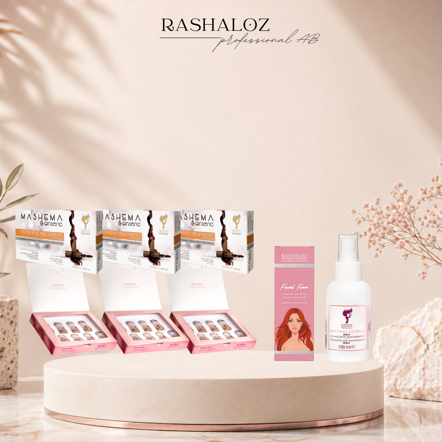 3× Lavender Ampoules • 3× Mashema Ampoules 🎁 FREE: Milk Spray + Facial Foam