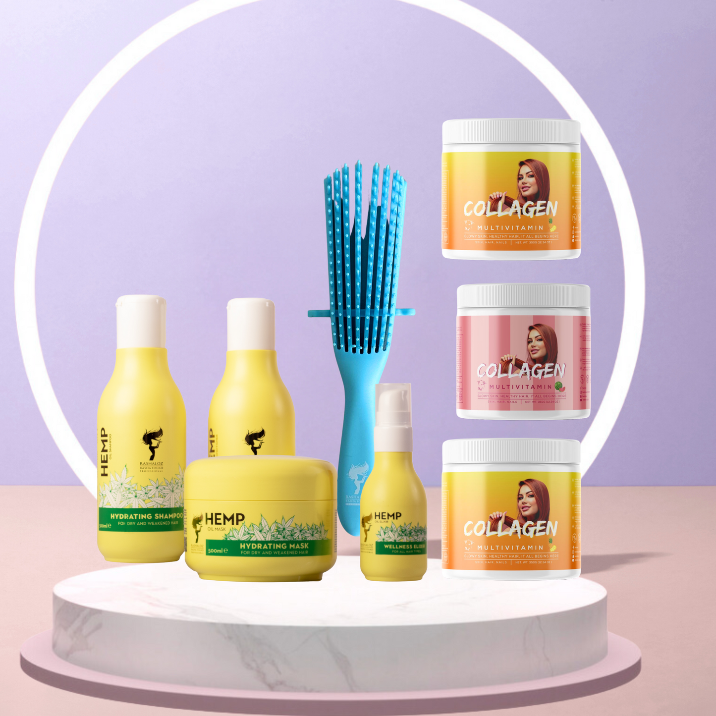 3 Collagen drink πππ + 1 set Hemp sublime + 1 Hair brush Curly