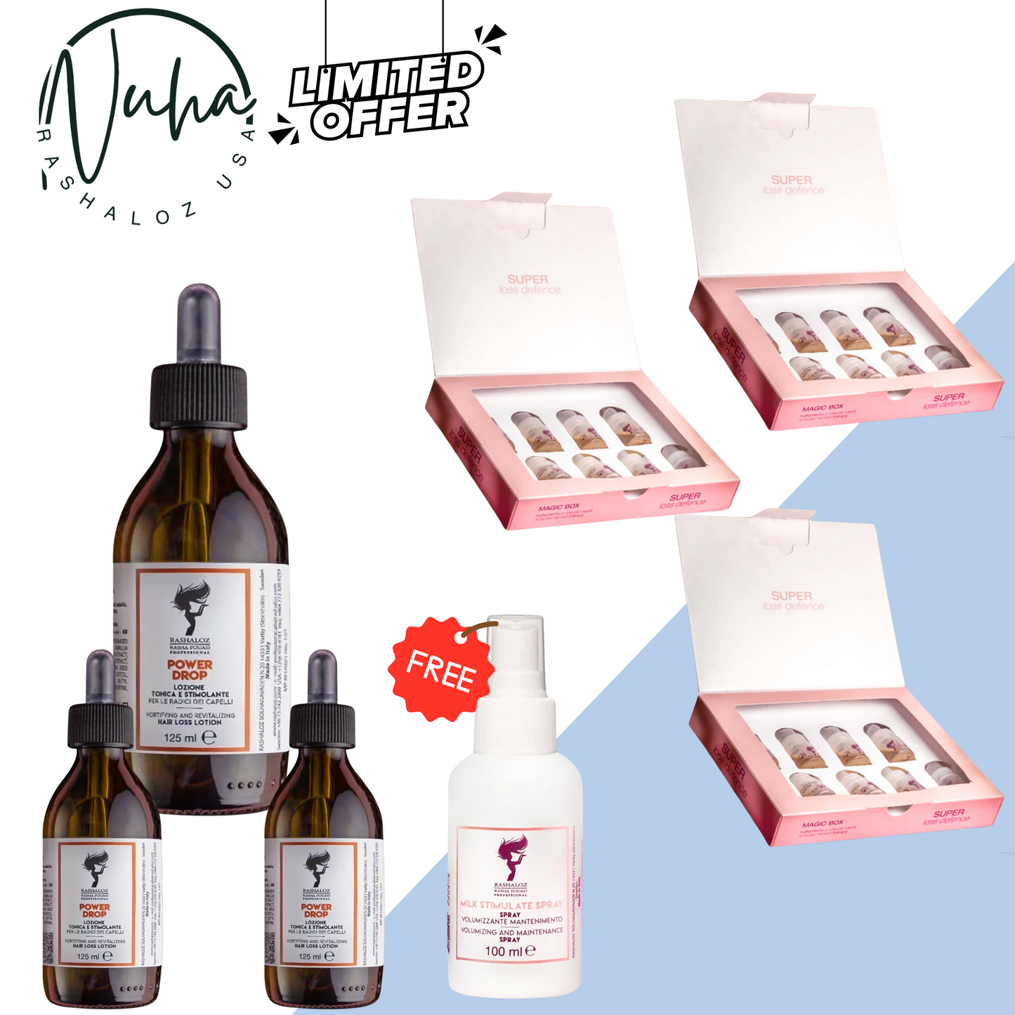 3 Power Drops + 3 Boxes Lavender Ampoules + Free Milk Spray