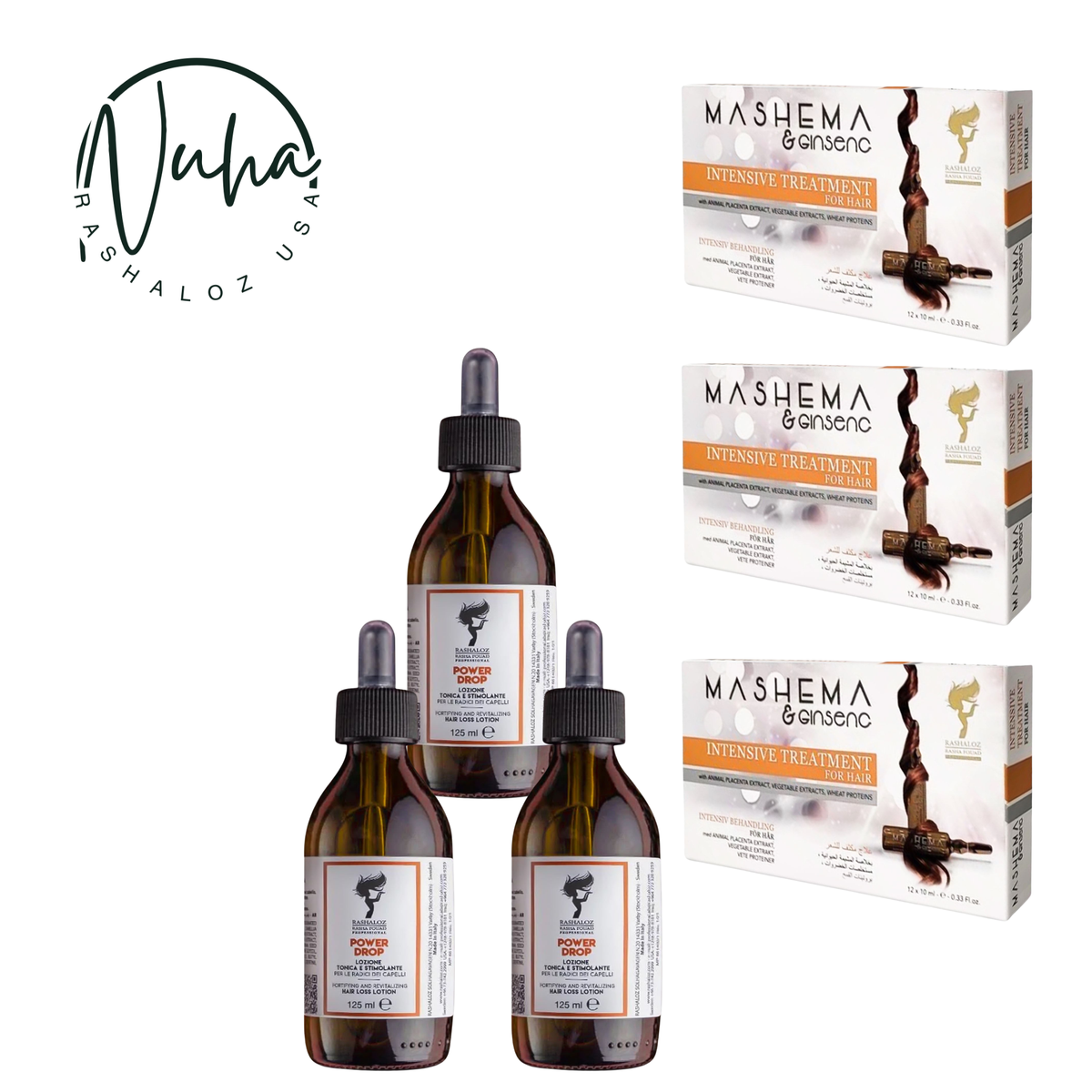 3 Power Drops + 3 Boxes Mashema & Ginseng Ampoules