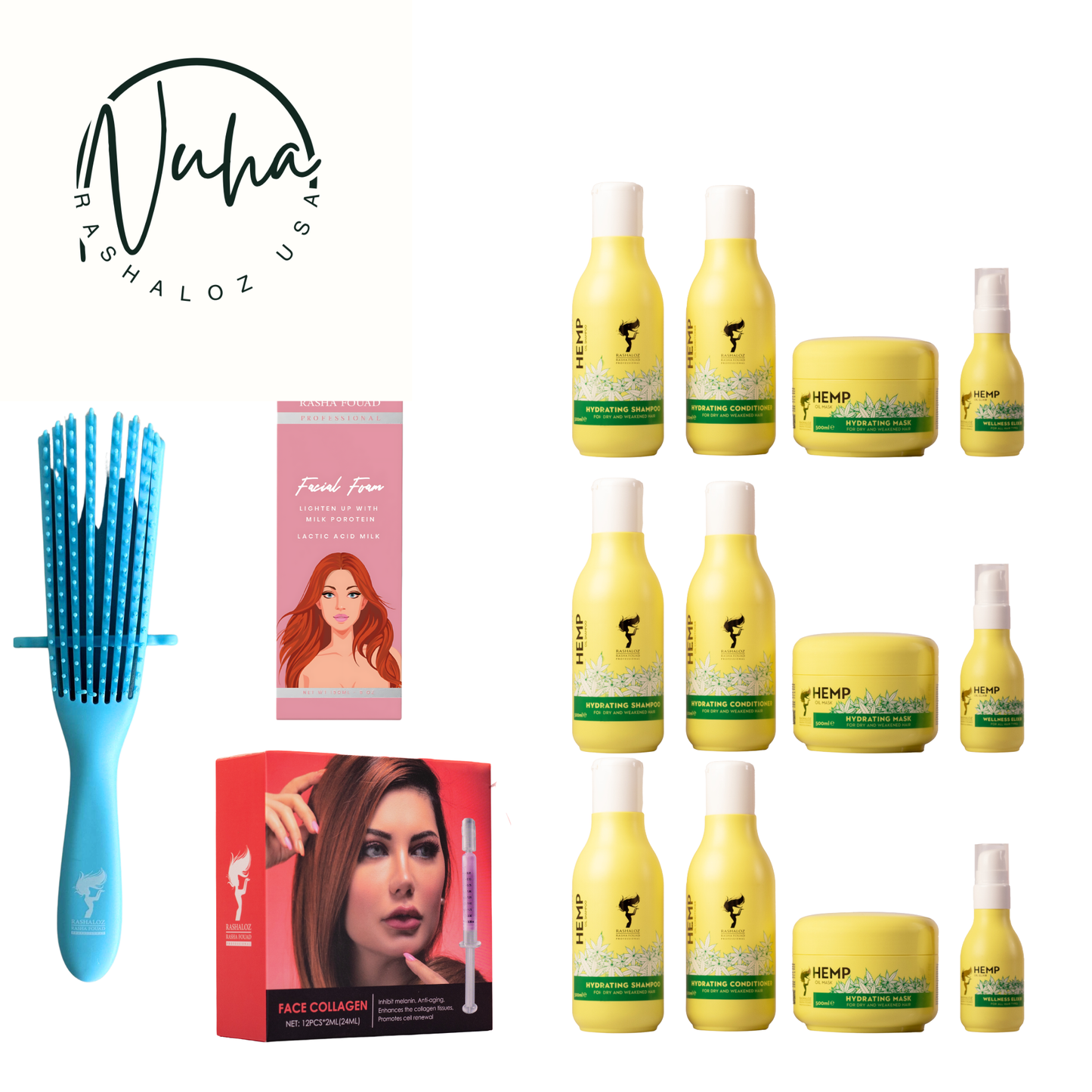 3 sets Hemp Sublime + 1 face foam + 1 Face collagen + 1 brush hair