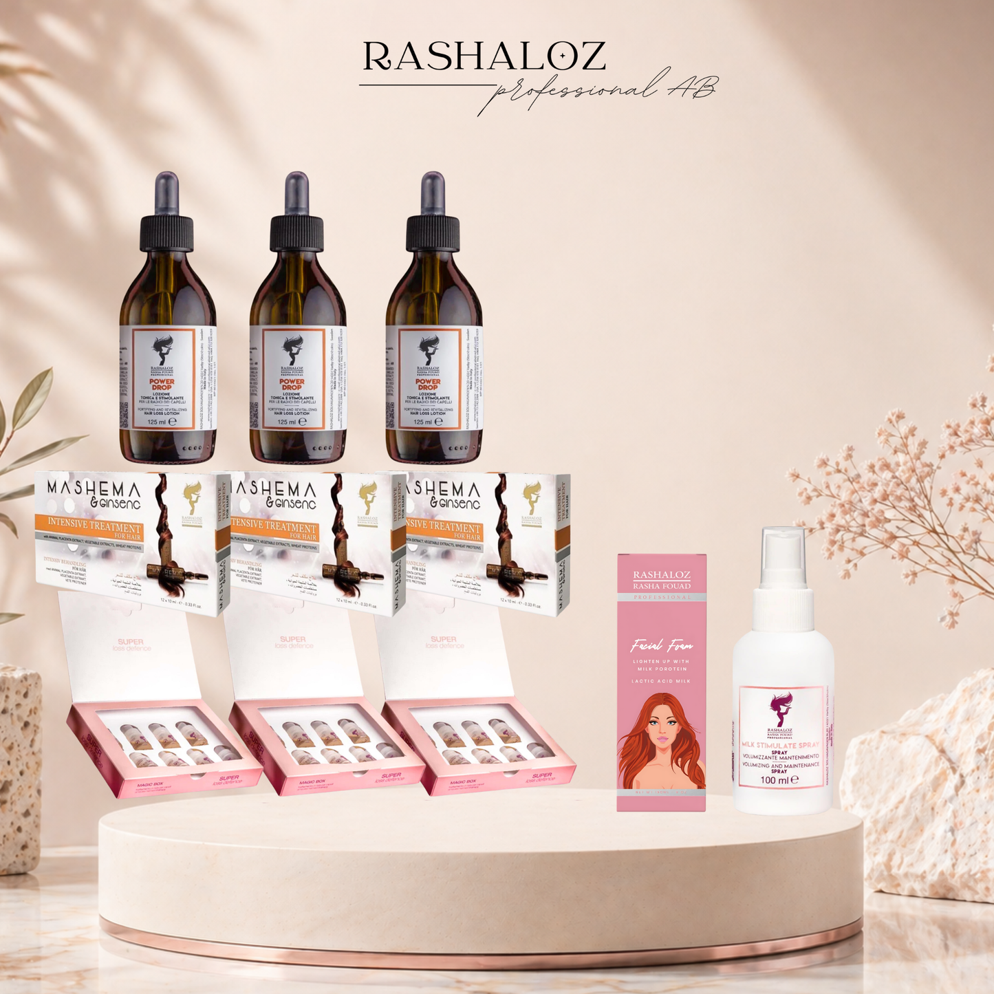 3× Lavender Ampoules • 3× Mashema Ampoules • 3× Power Drop Serum 🎁 FREE: Milk Spray + Facial Foam