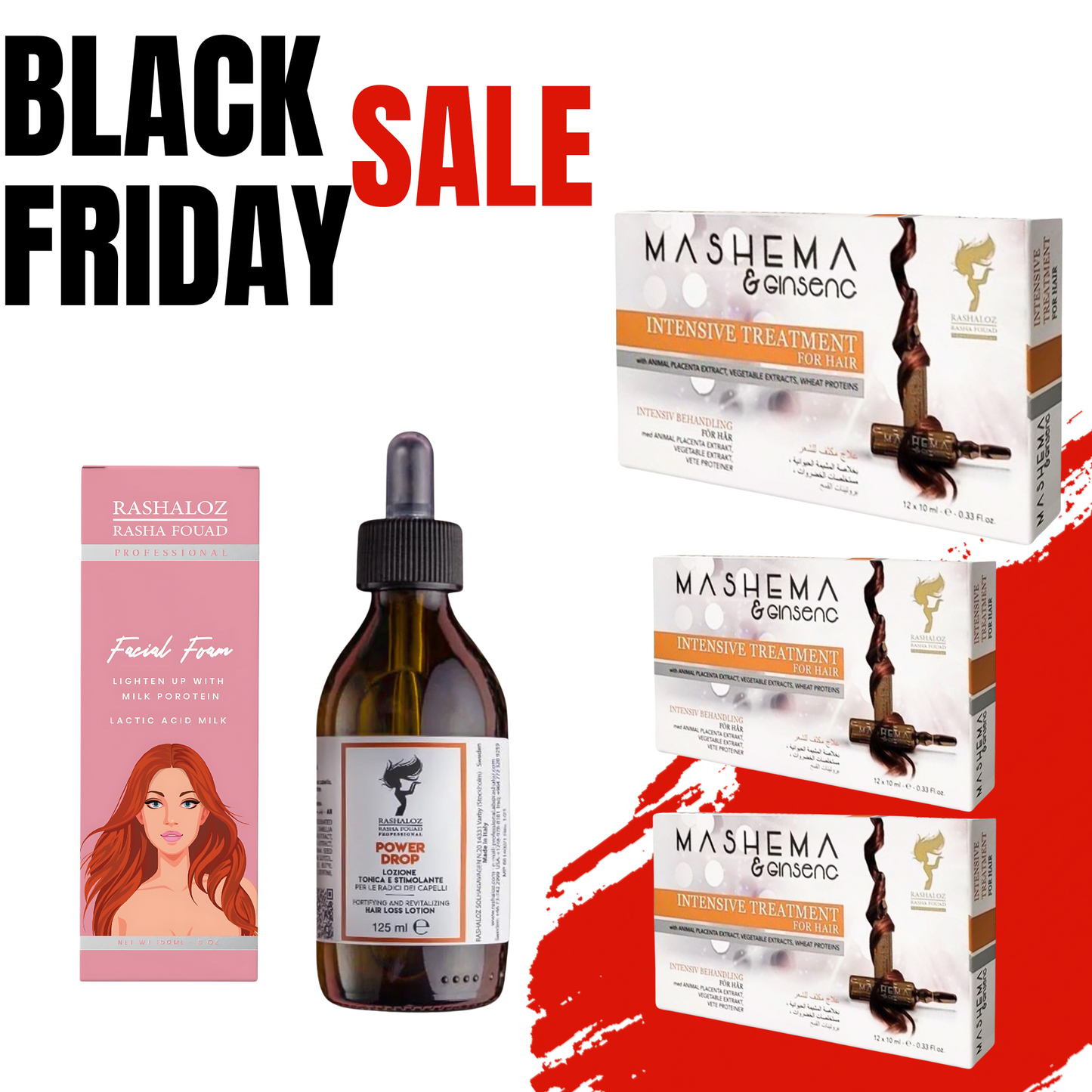 3 × Mashema + 1 × Power Drop + 1 × Facial Foam