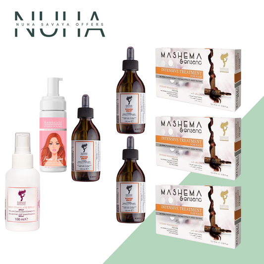 3 boxes Mashema + 3 Power drops + 1 Face foam + 1 Milk spray