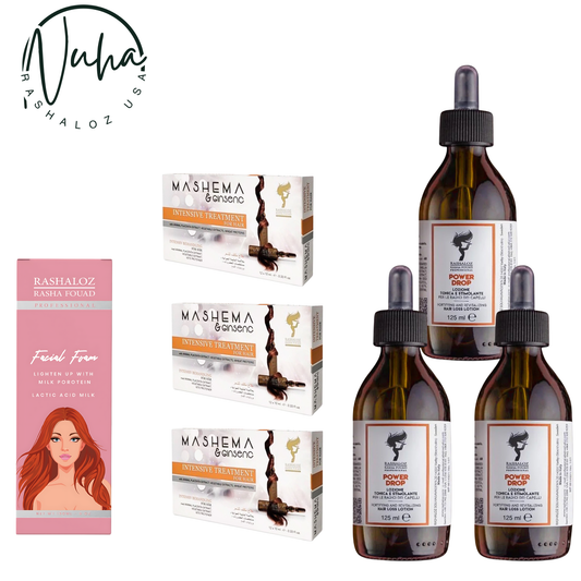3× Mashema Ampoules • 3× Power Drop Serum • 1× Facial Foam