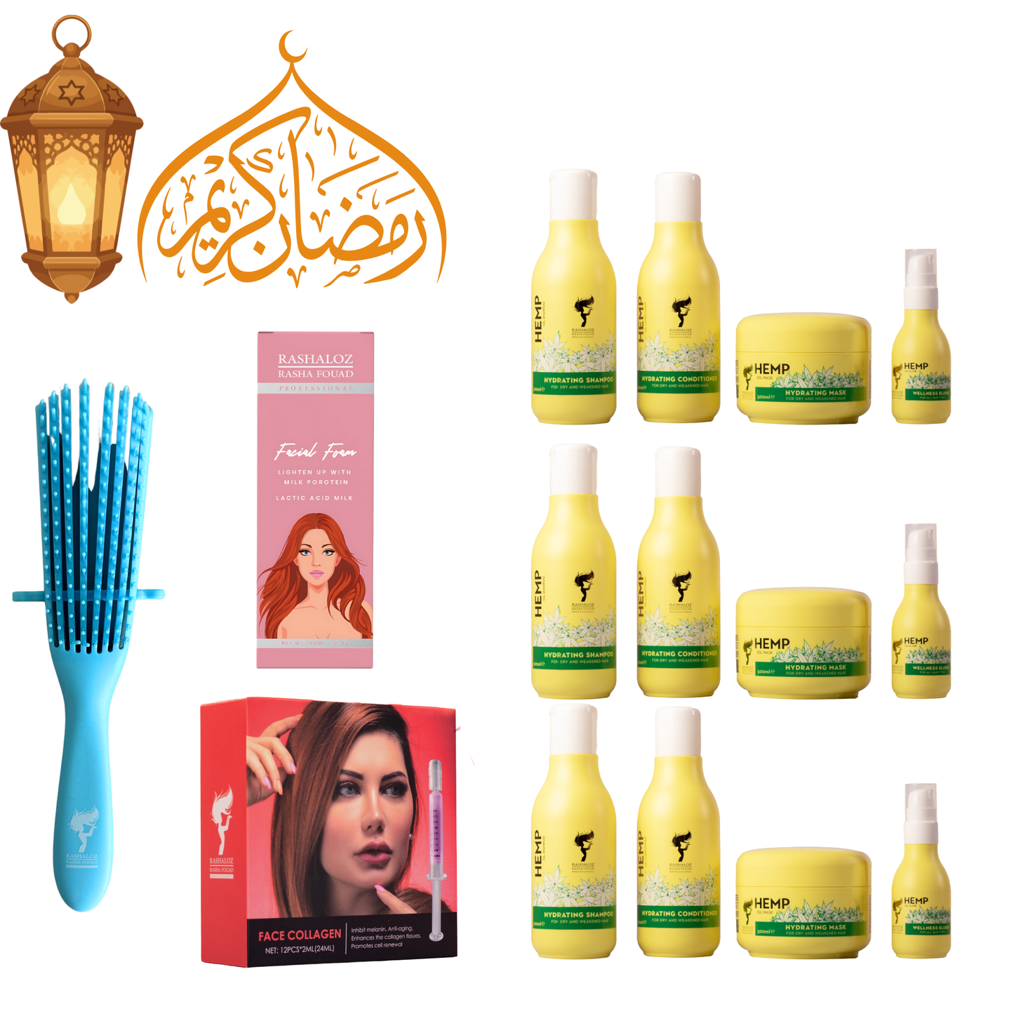 3 sets Hemp Sublime + 1 face foam + 1 Face collagen + 1 brush hair