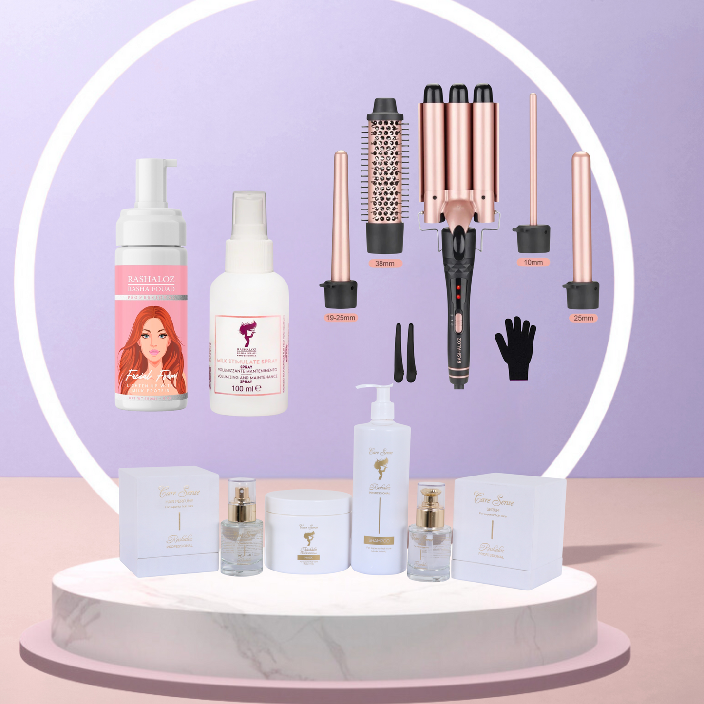 1 Curly hair + 1 set Care Sense + 1 face foam + 1 milk spray